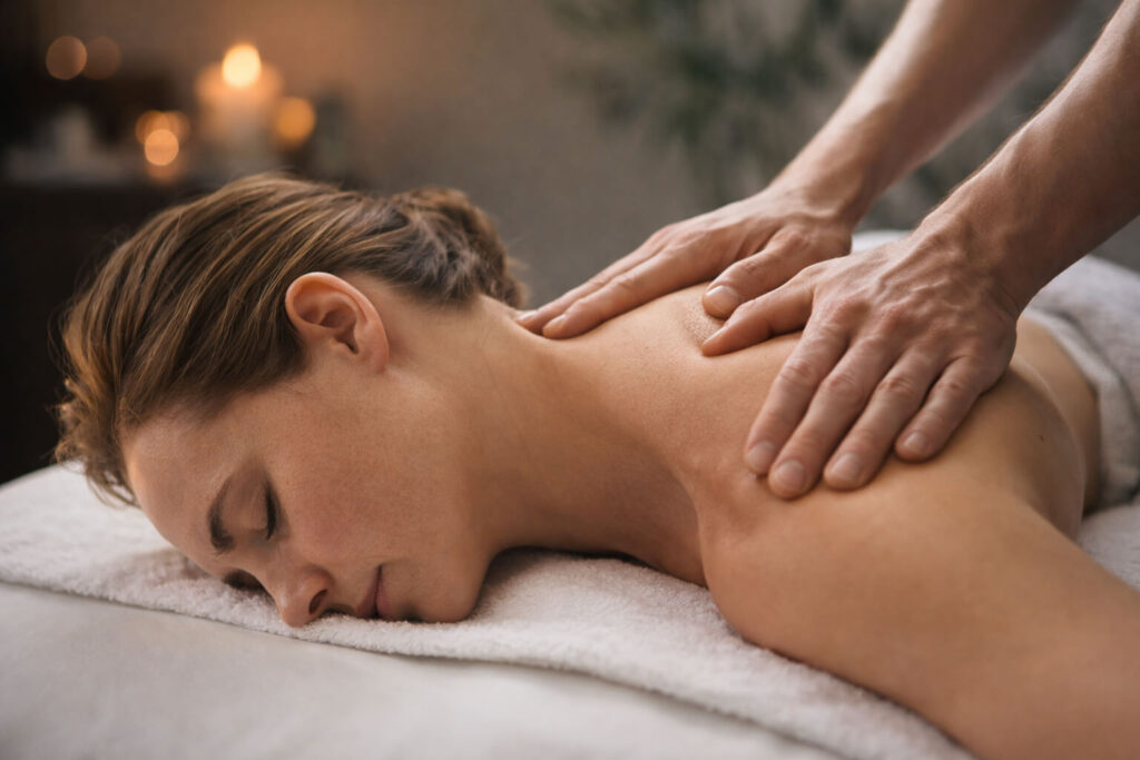 Lichaamsgerichte massage van nek en schouders bij spanning en hoofdpijn in Massagestudio Soest.